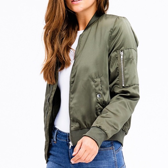 Military Green Cropped Bomber Jacket - Picture 4 of 8